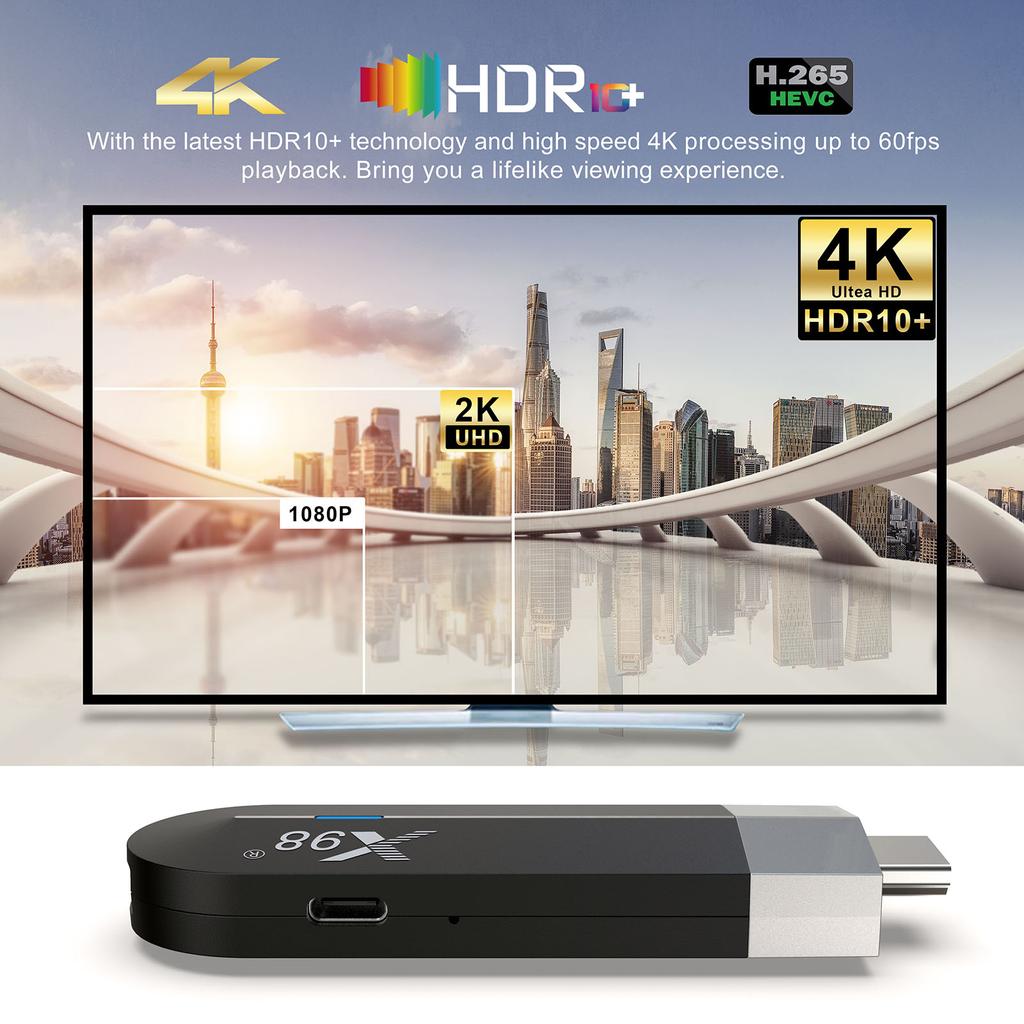 X98 S500 Android 11.0 Smart TV Stick UHD 4K Media Player Amlogic S905Y4 TV Dongle 4GB+32GB 2.4G/5G