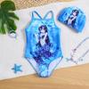 Exclusive Mermaid Print Baby Girl Halter One-Piece Swimsuit Set