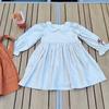 Girl Princess Dress 2023 Spring Autumn New Korean Kids Orange and Beige Retro Cotton Linen Embroidered Dresses Two Piece Set