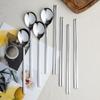 Simple Line Adult Cutlery Set, 4 Sets, Spoon + Chopsticks, Korean Popular Tableware