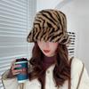 Women's Autumn and Winter Warm Thick Fisherman Cap Windproof Versatile Zebra Pattern Plush Caps