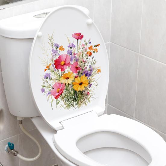 Красочные цветочные наклейки для унитаза, водонепроницаемые, съемные, самоклеящиеся, ПВХ, настенное искусство для гостиной, ванной комнаты