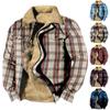 Men's Plaid Print Fleece Thickened Coat Jacket Men's Casual Fashion Warm Coat