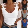 Women's Summer Lace Print Solid Color Round Neck Sleeveless Tank Tops Slim Fit Sleeveless Tops