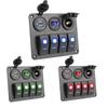 For Car RV Camper Caravans Circuit Breaker Interior Accessories Dual USB Port Digital Voltmeter Aluminum Panel LED Rocker Switch Panel 4 Gang