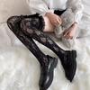 Women's Lace Trim High Tube Socks Half Length Thin Model Summer JK Black Over Knee Lolita Mid Tube Silk Stockings White