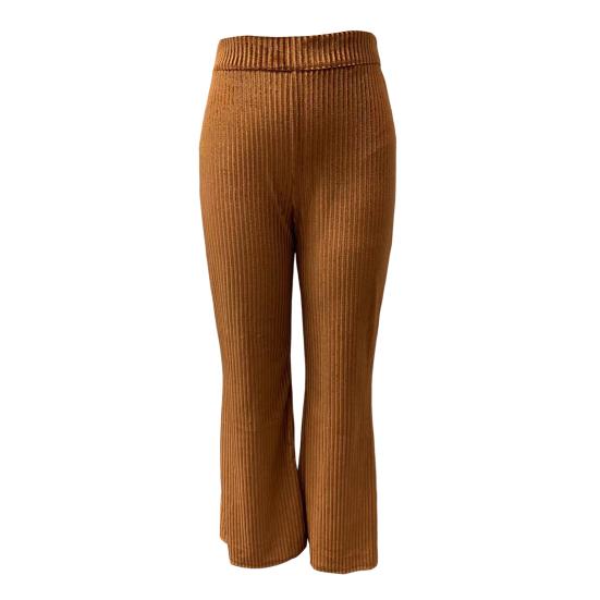 Women Corduroy Pants Elastic High Waist Flared Leg Long Trousers Solid Color Autumn Winter Casual Pants Daily Wear