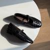 Cowhide Version~ Woven Temperament Round Head with Low Heel Flat Bottom Mary Jane Women's New Versatile Light Mouth Single Shoes Women