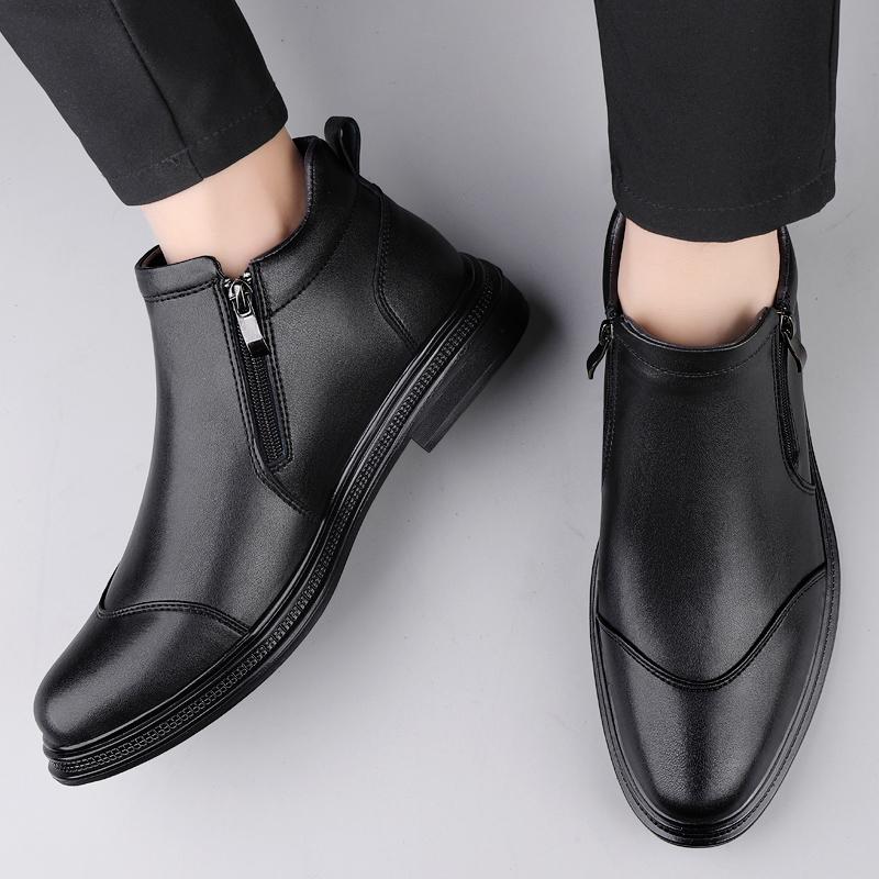 2024 New Fashion Trends Mens Chelsea Boots Genuine Leather Ankle Boots Slip-on Man Business Shoes Cowhide Fur Warm Winter Boots