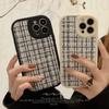 Small Scent Style Iphone16 Suitable for 14pro Max IPhone Case 11 Women 12 Simple 15 Black and White Plaid 8 Velvet Cloth