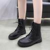 Size 42 Women Motorcycle Ankle Boots Wedges Female Lace Up Platforms Black Shoes Woman Botas Mujer