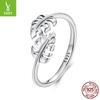 S925 Sterling Silver Turtle Leaf Opening Adjustable Ring, Simple Leaf Sterling Silver Ring Jewelry