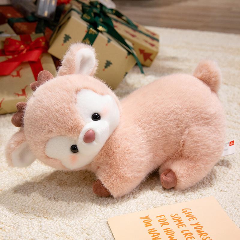 Stuffed PInk Brown Deer Animals Soft Dolls Throw Pillow Comfort Moose Doll Cartoon Toys for Girls Birthday Gifts Home Decor