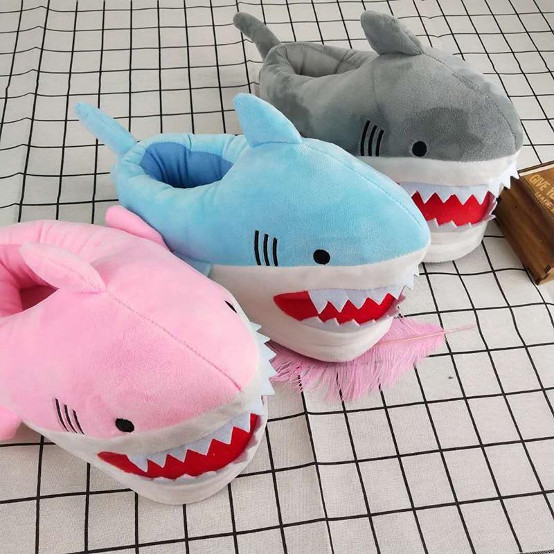 Cool Cartoon Men's Shark Slippers Design Boys Flurry Slides For Men Indoor Shoes Winter Man Slippers 2024 New Arrivals