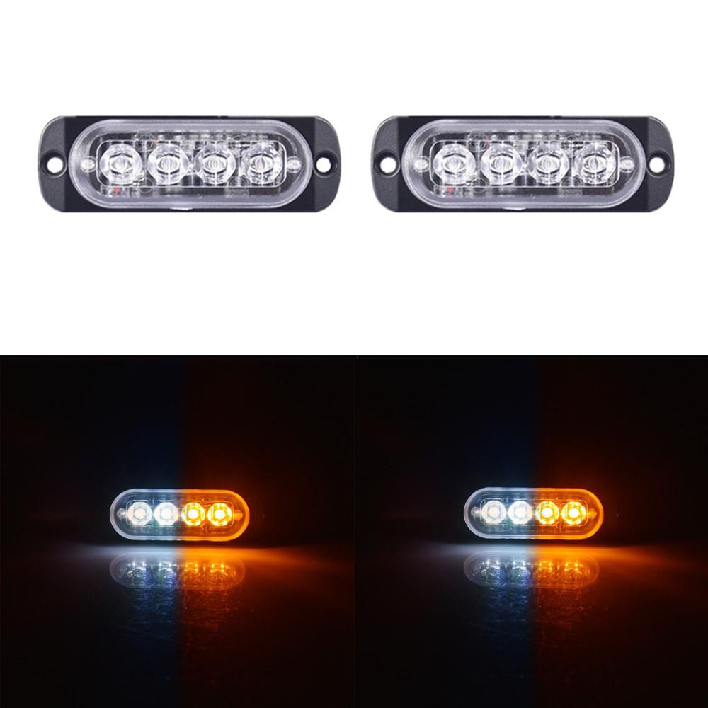 2PCS 12-24V Amber Strobe Side Warning 4 Led Grill Flashing Lightbar Breakdown Emergency For Truck Trailer LED Light