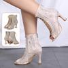 Dance Shoes Women's Rhinestones High Top Ballroom Boots Salsa Tango Shoes Girl Fashion Party Mesh Cuto