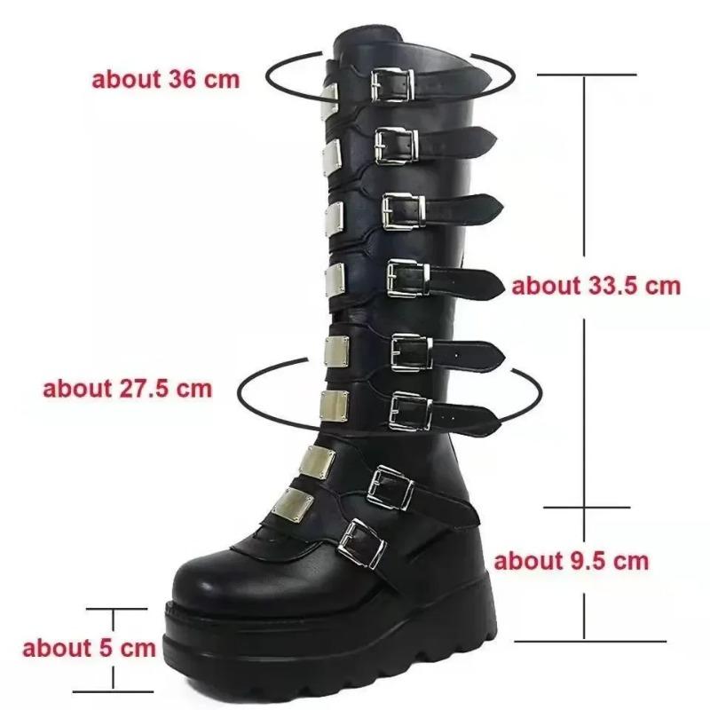 Boots Women Gothic Shoes Platform Knee High Punk Black Sexy Motorcycle New Halloween Cosplay 2024 Botas Mujer Zapatos De Mujer