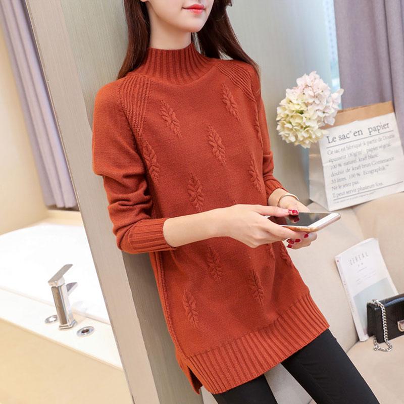 Women's Sweater Mid Length Loose Bottoming Shirt Half Turtleneck Large Size Knit Sweater Top