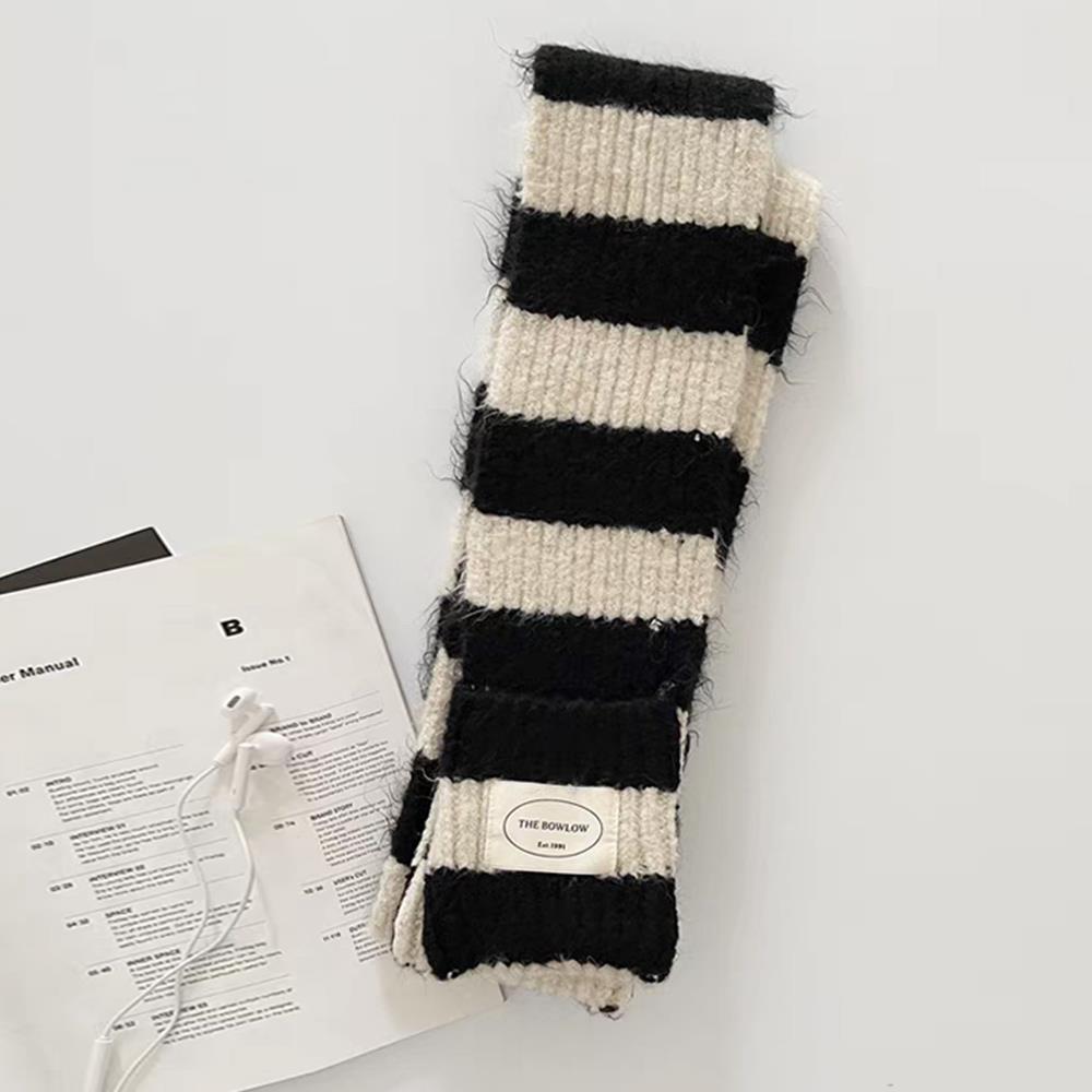 Black White Stripe Wool Knitted Scarf Women Winter Korean Thick Warm Y2k Scarf Fashion Harajuku Knitted Scarf Christmas Gift
