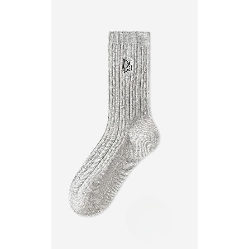 Women's Spring and Autumn Mid-calf Socks, Embroidered White Anti-pilling Pure Cotton Socks, Sweat-absorbing and Odor-proof Pile Socks