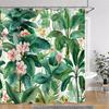 Tropical Plants Floral Shower Curtain Green Palm Leaves Pink Flowers Polyester Fabric Shower Curtains Bathroom Decor With Hooks