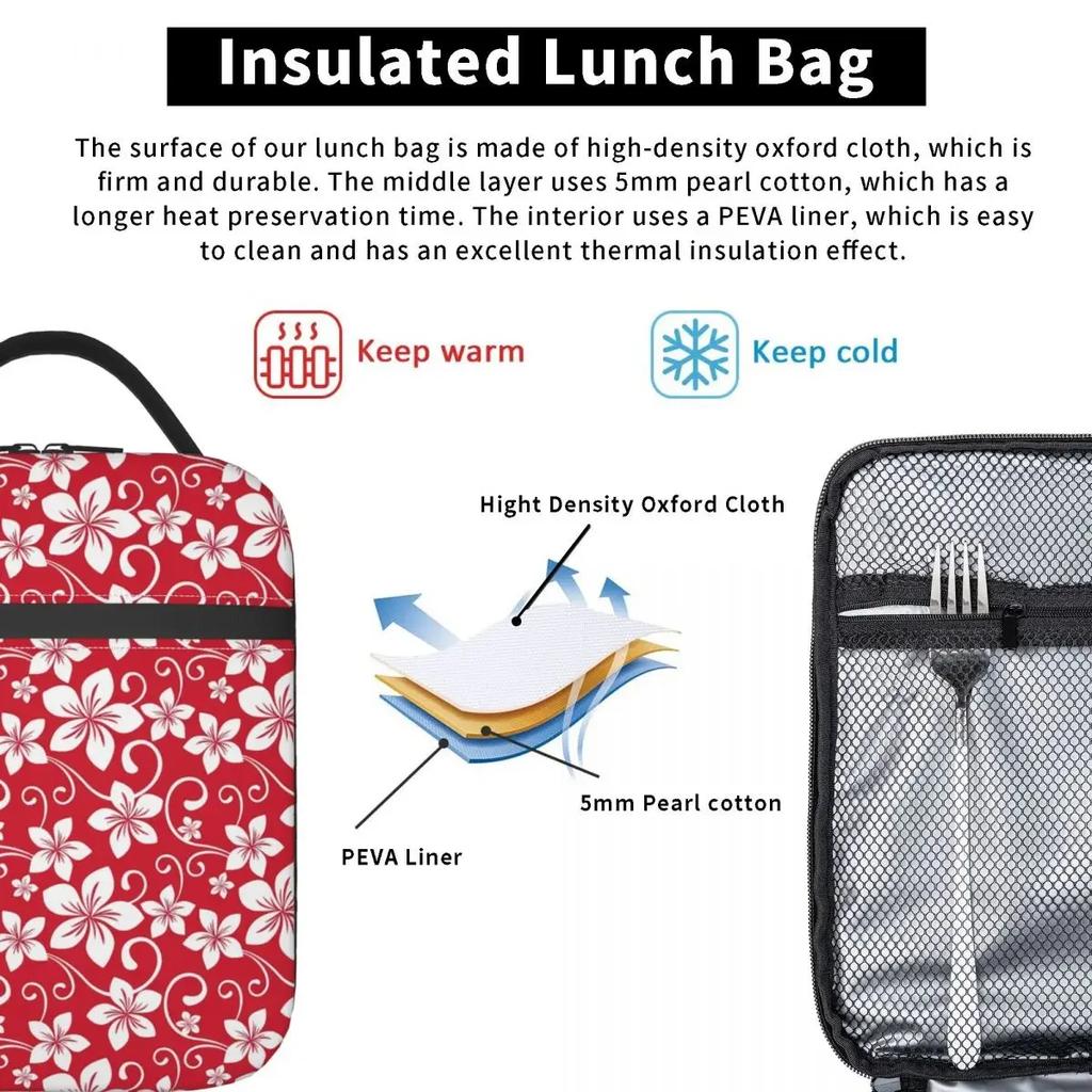 Тропическая Цветочная Изолированная Сумка для Ланча Унисекс Красные Цветы Ланчбокс Повседневная Сумка-Холодильник для Пикника Портативная Сумка-Тоут Сумки для Еды Рождество
