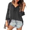 Women Shirt V-Neck Long Sleeve Side Split Hem Pullover Tops Solid