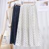 DX~~ Korean Version of High Waist Slim Chiffon Pleated Skirt Women's Spring and Summer Polka-dot Long Skirt Beach Skirt