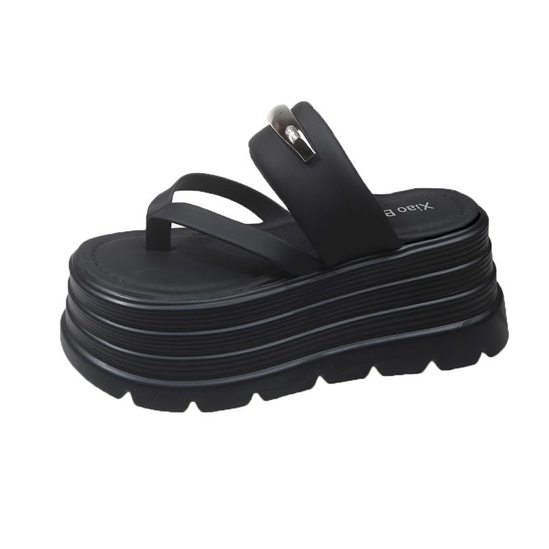 Fashion Women High Platform Slippers New 2025 Summer Beach Flip-Flops Ladies 8CM Wedge Heels Shoes Woman Outside Chunky Sandals