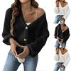 Women's Autumn And Winter New Siold Colour Short Button Jacket Sweater Cardigan