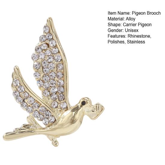 Carrier Pigeon Brooch Sparkling Rhinestone Decor Anti-rust Alloy Lightweight Bird Animal Formal Coat Suit Collar Decoration Jewelry Lady Clothes