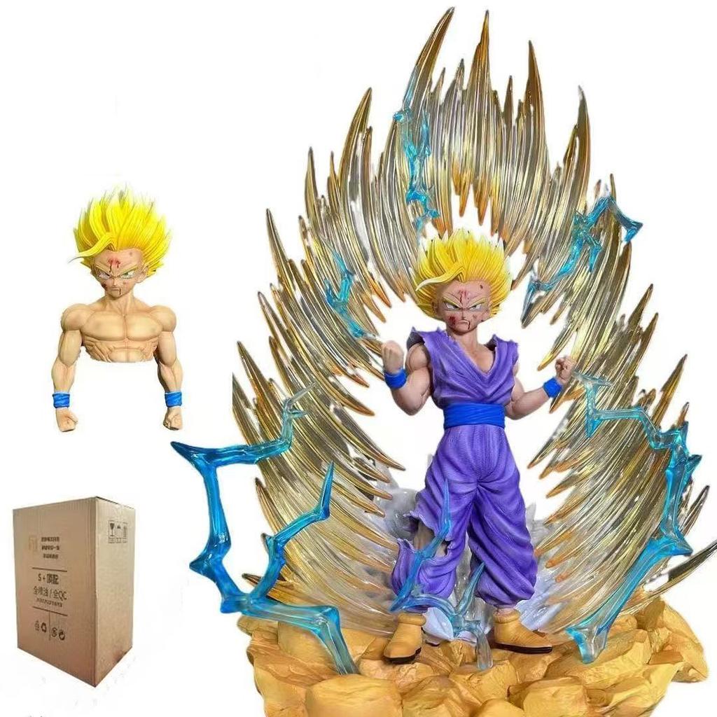 Jt Statue Drogan Boll Z Son Gohan Figure Replaceable Heads Led Base Super Saiyan Gohan Action Figures Collection Mode Toys Gifts