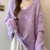 3D Patchwork Lace Knit Autumn Winter Gentle Lazy Loose Knitwear Sweater Top