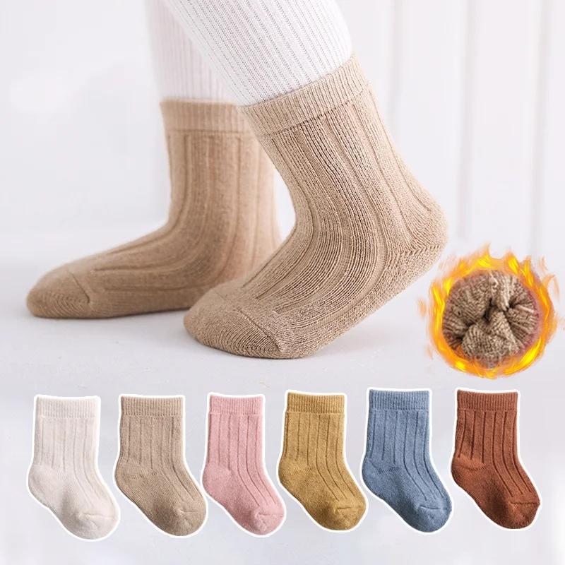 1 Pair Autumn Warm Infant Baby Sock for Boy Girl Chic Simplicity Solid Color Toddler Calf Sock Thicken Fury Winter Sock for Kids
