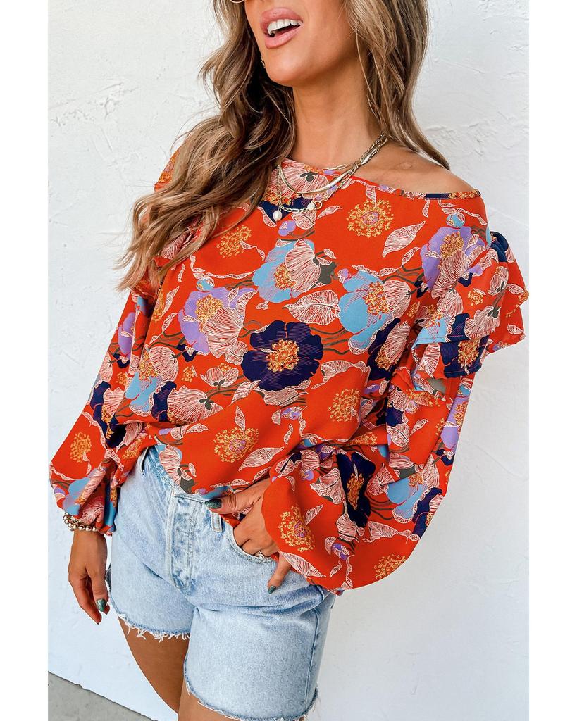 Azura Exchange Floral Print Ruffle Puff Sleeve Blouse