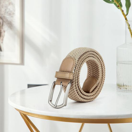 Men Belt Metal Pin Buckle Wide Band Anti-break Solid Color Firm Stitching Great Tougness Waist Strap Male Elastic Belt Pants Jeans Matching