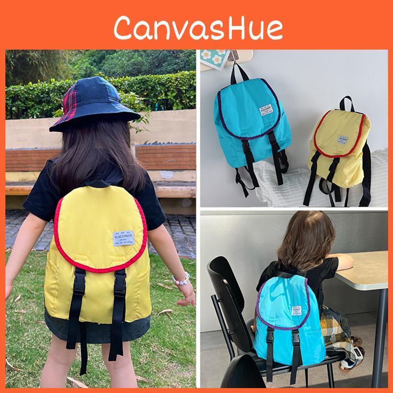 Color Solid Childrens Backpack Canvas Large Capacity Curved Straps Shoulder