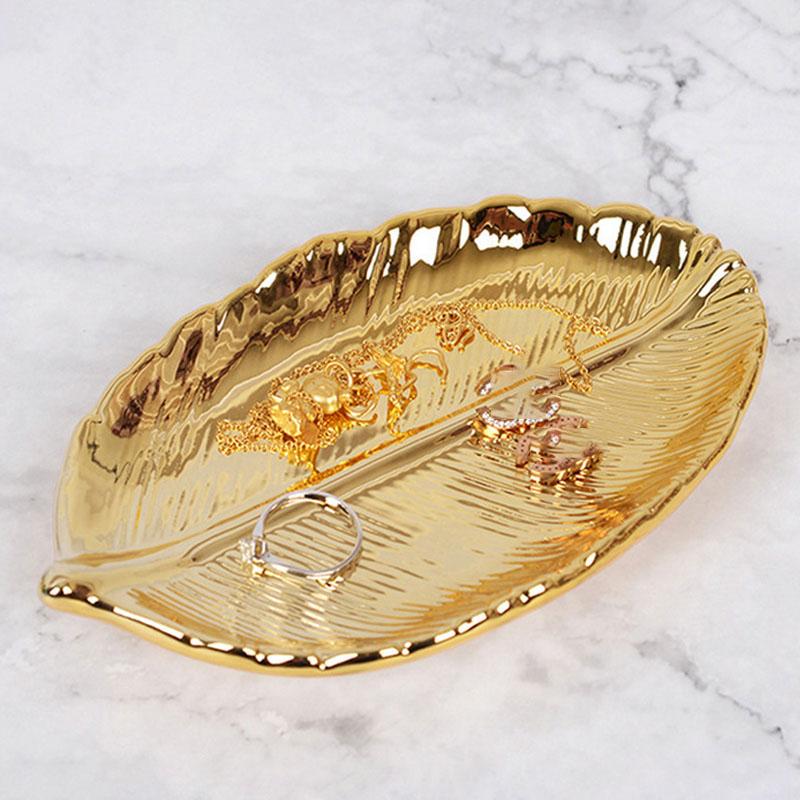 1pc Ceramic Jewelry Tray, Ceramic Gold Leaf Tray, Ceramic Jewelry Storage Soap Tray