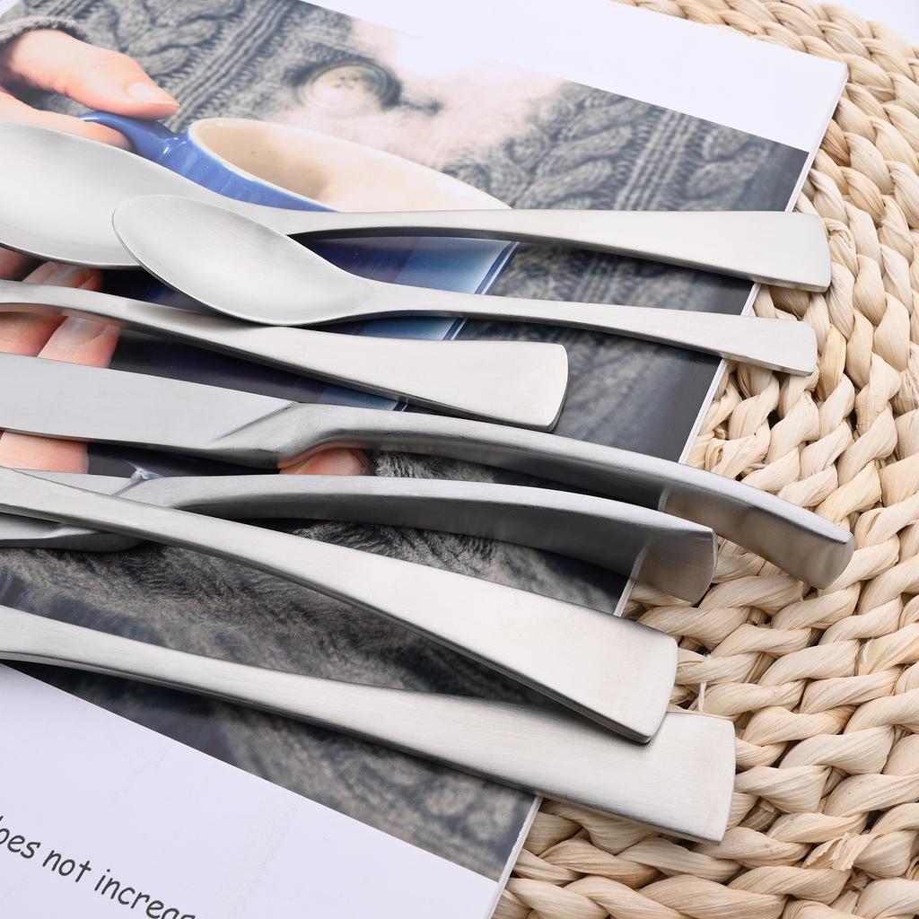 1Pc Matte Silver Steak Knife Fork Teaspoon Flatware 18/10 Stainless Steel Dinnerware Dessert Cutlery Kitchen Western Tableware Heavy Duty