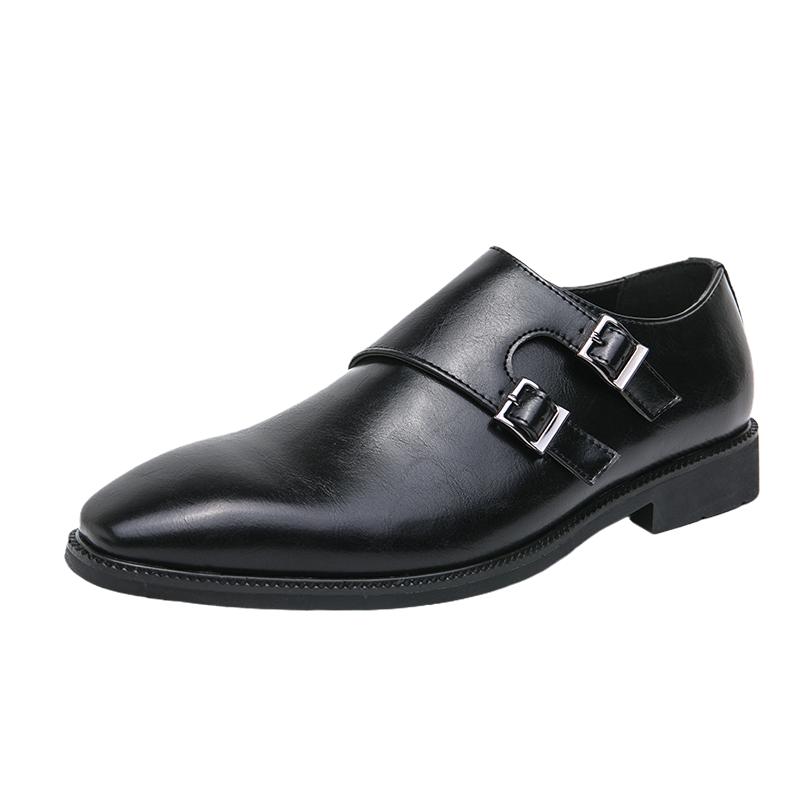Fashion Classic Leather Shoes for Men Slip On Pointed Toe Oxfords Double Tower Buckle Social Office Business Casual Dress Shoes for Male