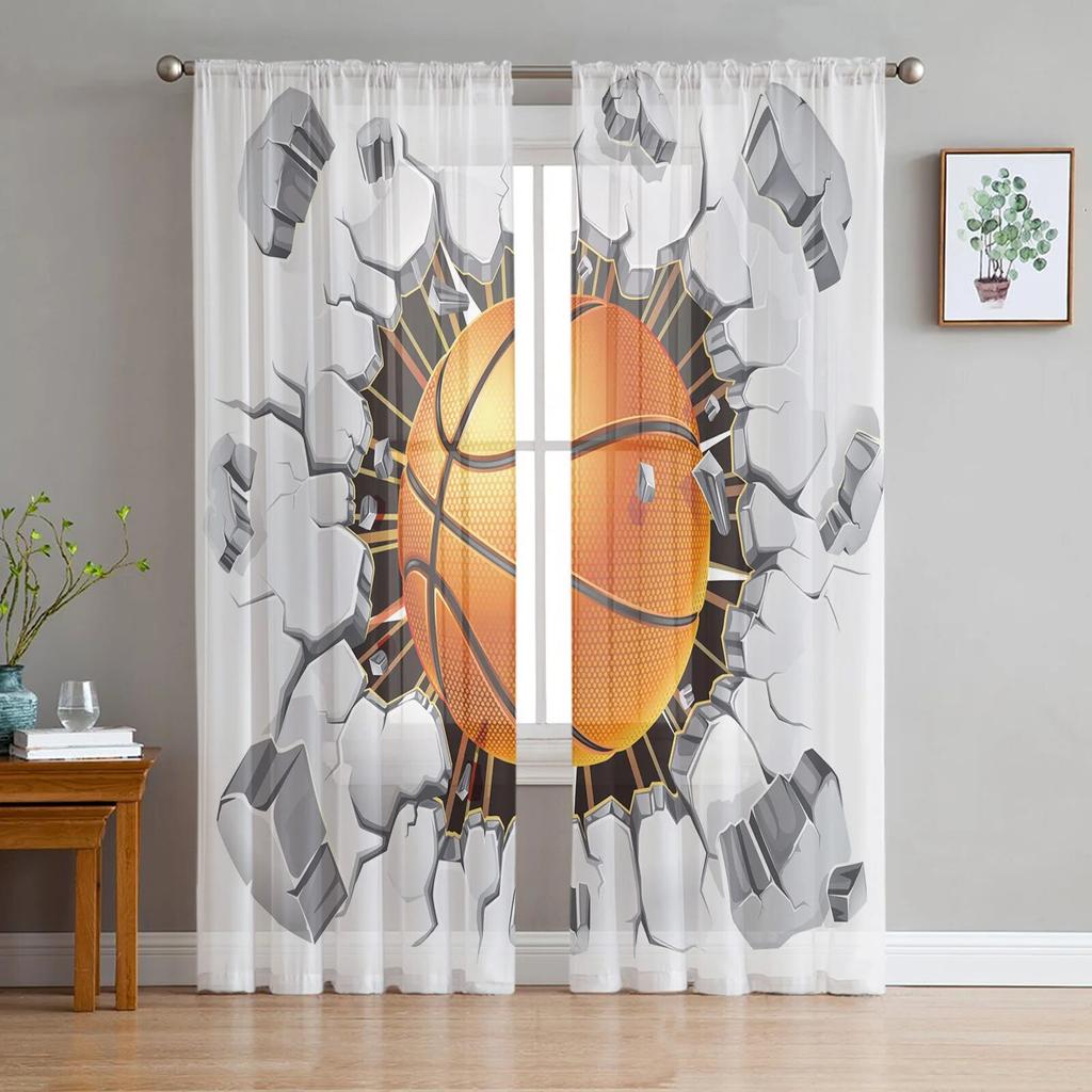 Comic Cartoon Basketball Sheer Curtain for Bedroom Tulle Voile Curtain for Kitchen Living Room Decor Window Treatment