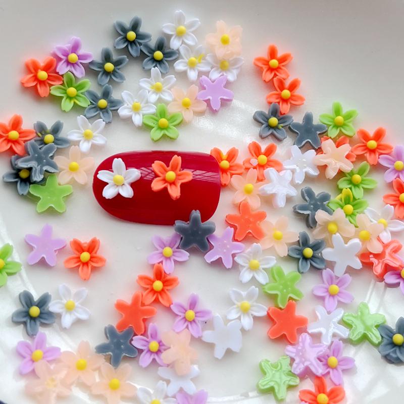 100 Pieces Mixed 8mm Mini Flower Resin Scrapbook Decoration Suitable for Diy Jeweled Hair Accessories