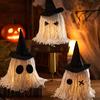 Halloween Hanging Ghost Decoration LED Light Up White Cotton Rope Ghost with Witch Hat for Indoor Outdoor Home Party Decor