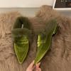 Women's Slippers Plush Flat Bottomed Mule Fashion Pointed Slippers Indoor and Outdoor Sexy Cotton Thermal Slippers Winter 2024