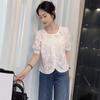 Women's Short-Sleeve French Top: 2024 Korean Style Embroidered Summer Blouse