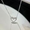 Micro-inlaid Zircon Love Necklace with Sweet Temperament, Hollow Heart-shaped Collarbone Chain with Versatile Temperament Trend