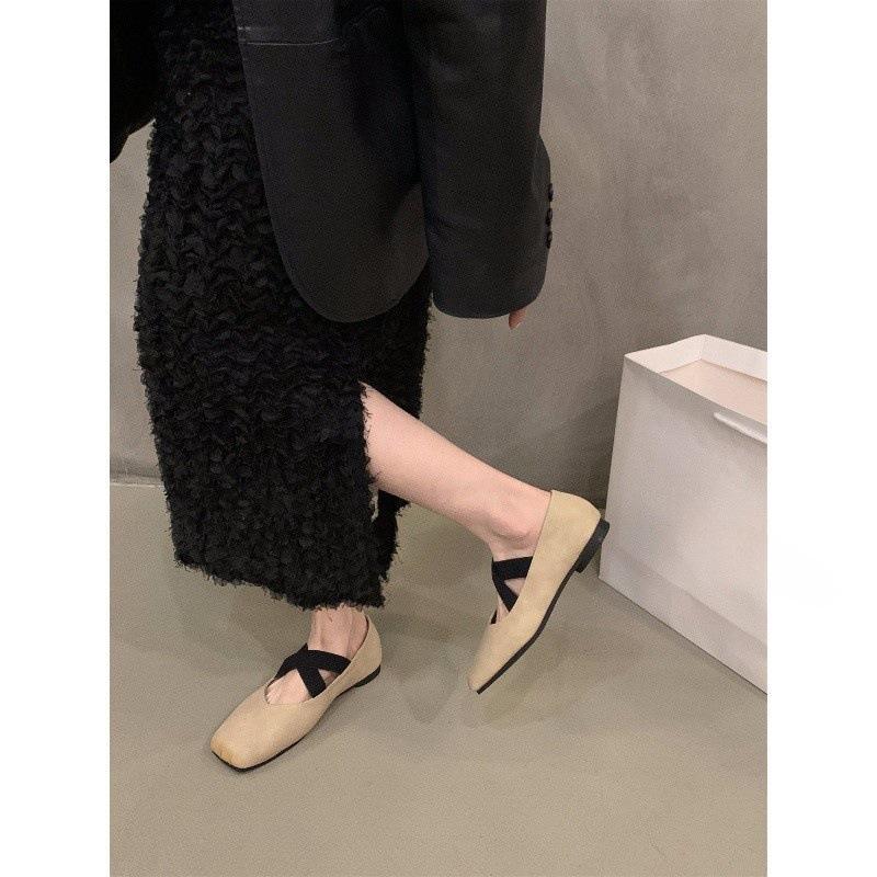 French Flat-bottomed Ballet Square Head Single Shoes Fairy Shoes 2024 New Spring and Autumn Mary Jane Evening Gentle Shoes