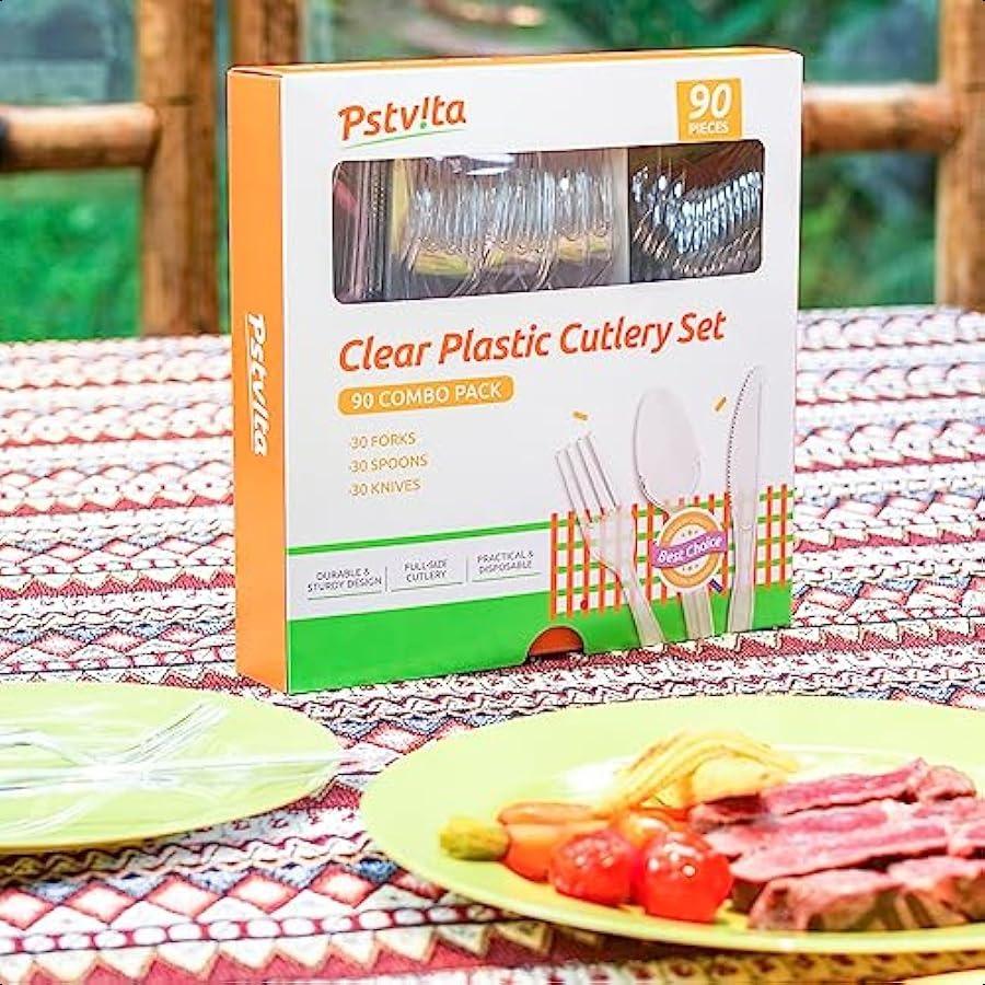 Heavy Duty Plastic Silverware Clear Utensils Disposable Cutlery Set Pack of 9030 Forks 30 Spoons 30 Knives