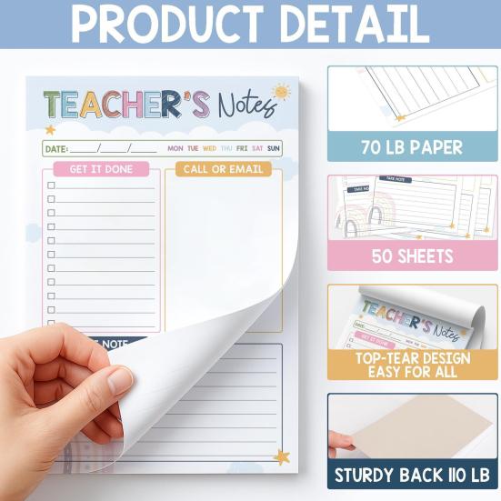 Bohemian Rainbow Teacher Notepad Gratitude Gift with To-Do Lists Contact Log & Notes Section Inspirational Planner for Educators