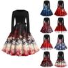 Women's Fashion Round Neck Casual Slim Christmas Printed Long Sleeve Dresses